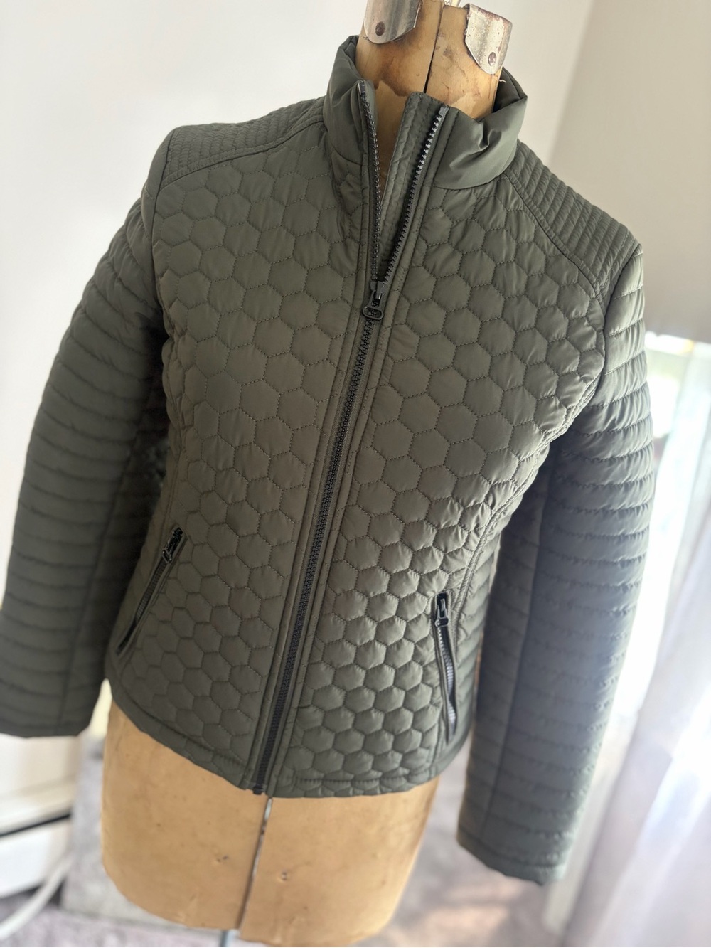 Olive Quilted Zip-Front Women's Jacket